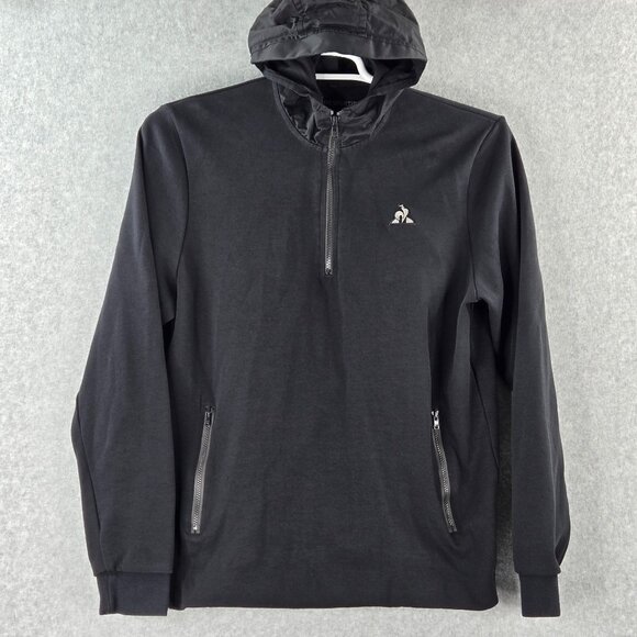Le Coq Sportif Tech Hoodie Mens Large Black Slim Fit Athletic Pullover Jacket - Picture 1 of 14